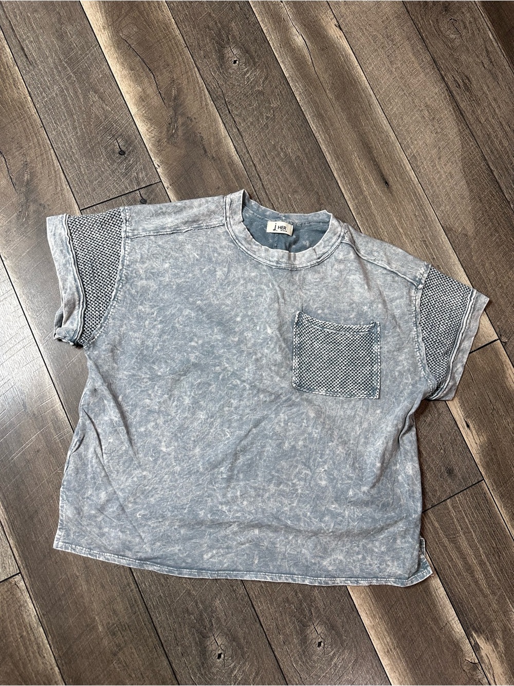 J. Her Stonewash Short Sleeve Top